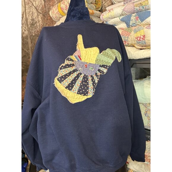 West Virginia State Outline Vintage Quilt Sweatshirt Homemade Navy Blue XL - Picture 2 of 4